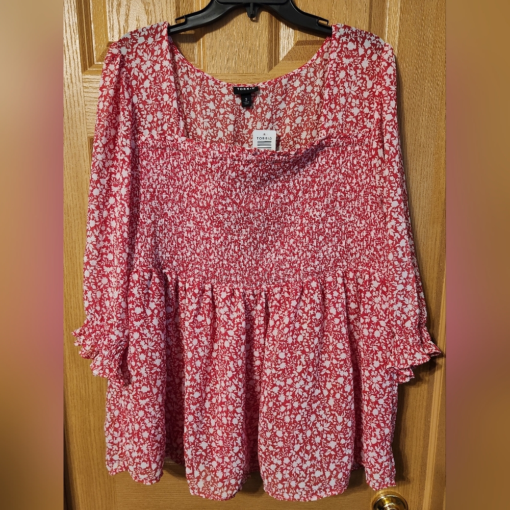 NWT Torrid Plus Size 3x Smocked Pink and White Babydoll